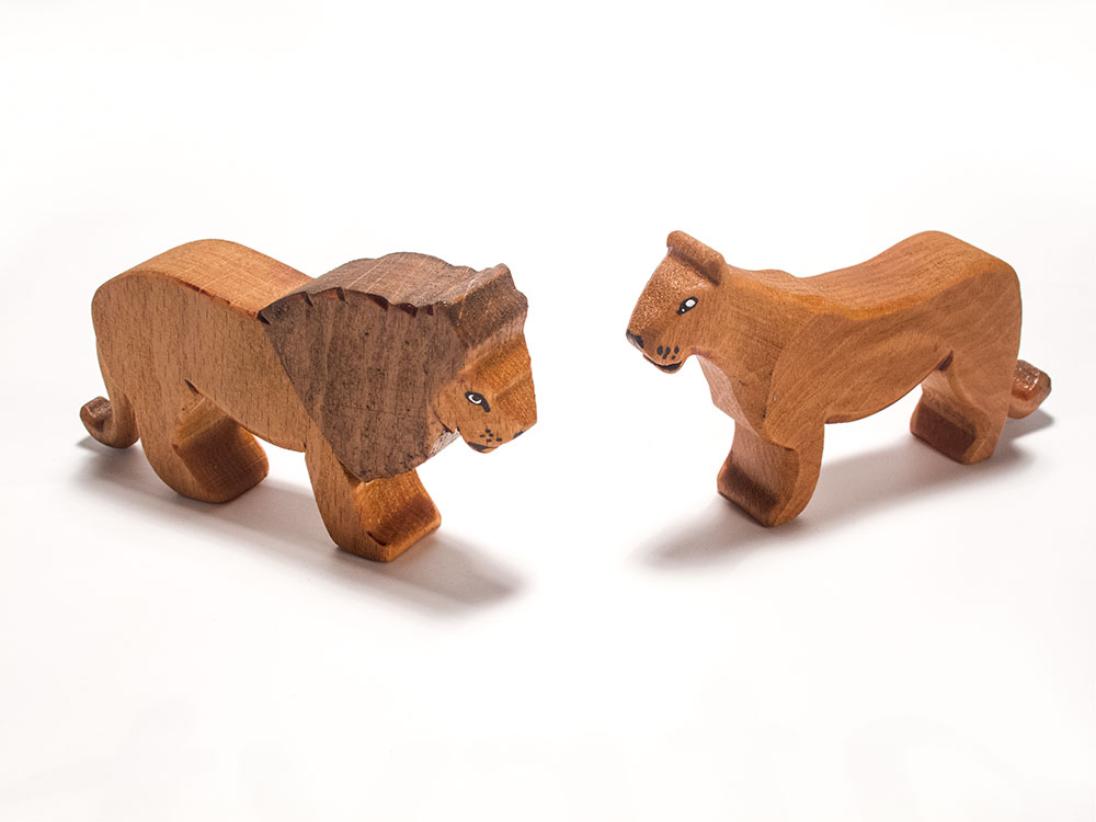 Solid Wood Handmade In Ireland Noah Ark And Animals Lions Pair